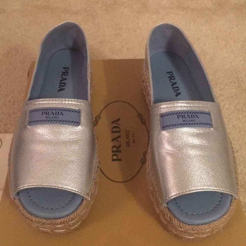 Brand new Prada silver espadrilles size 8 (38 EU).